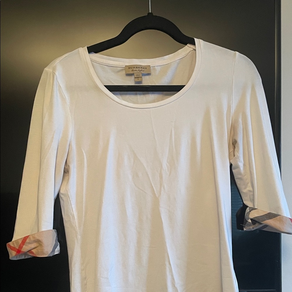 Burberry Cream Long Sleeve Top with Patterned Cuffs